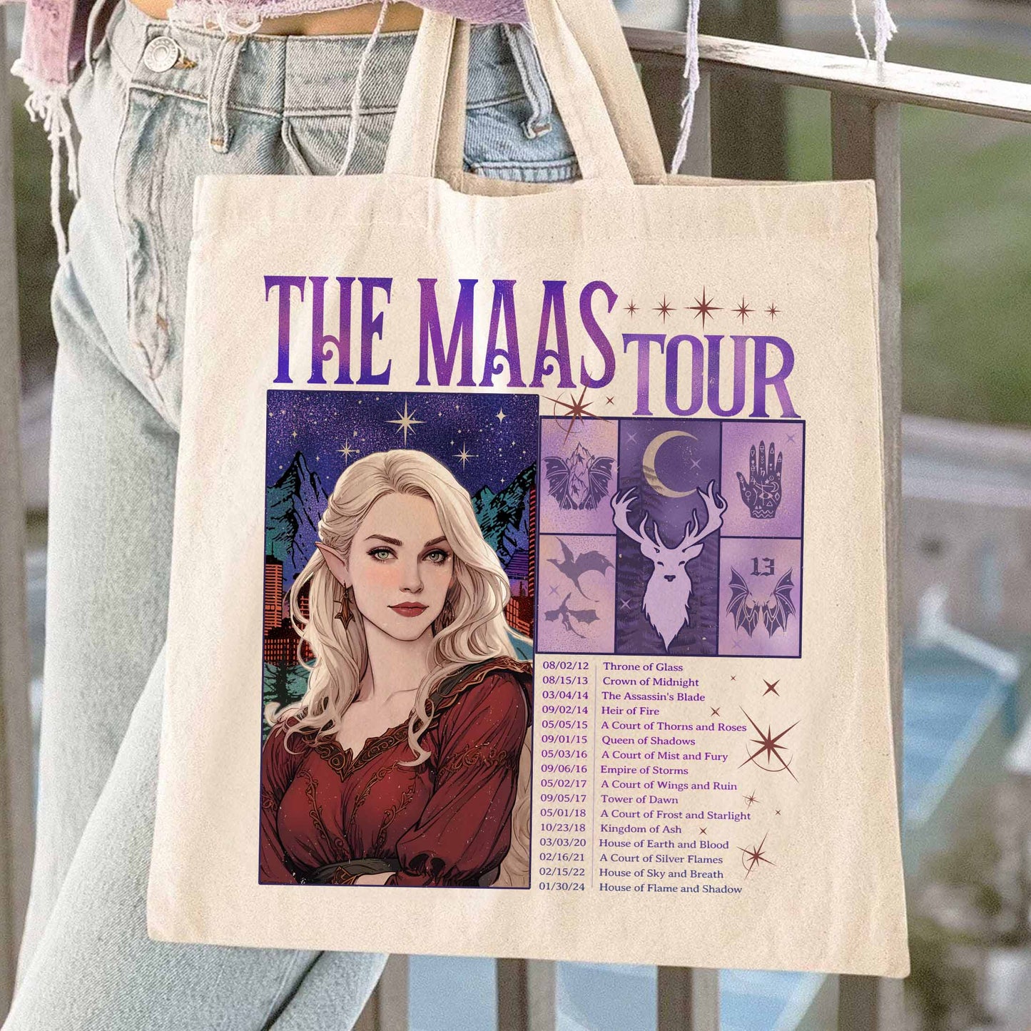 Book Lover Tote Bag, the Maas Tour Bag, ACOTAR TOG Crescent City Bag, Sjm Tour Bag