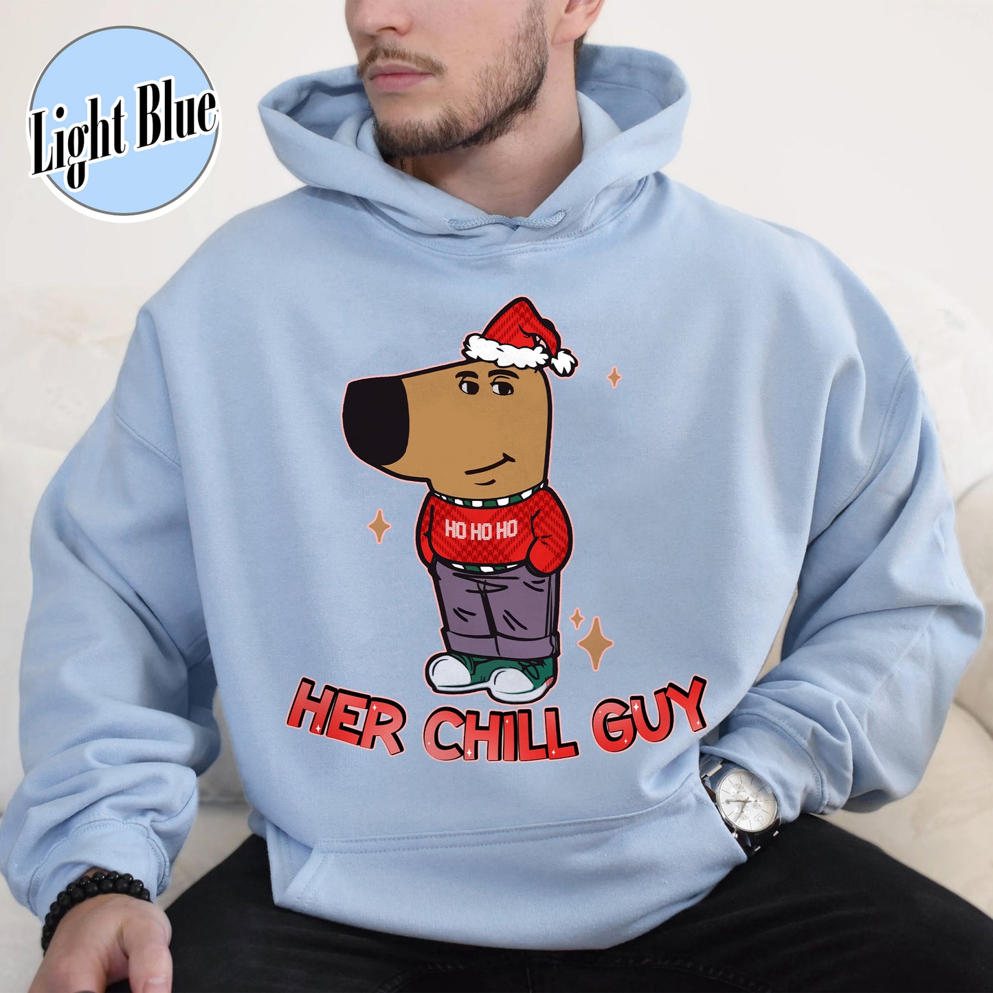 Chilly Christmas Hoodie, Funny Boyfriend Hoodie, Chill Dog TikTok Meme, Viral Dog Cartoon, Matching Xmas, Funny Couple Christmas Hoodie