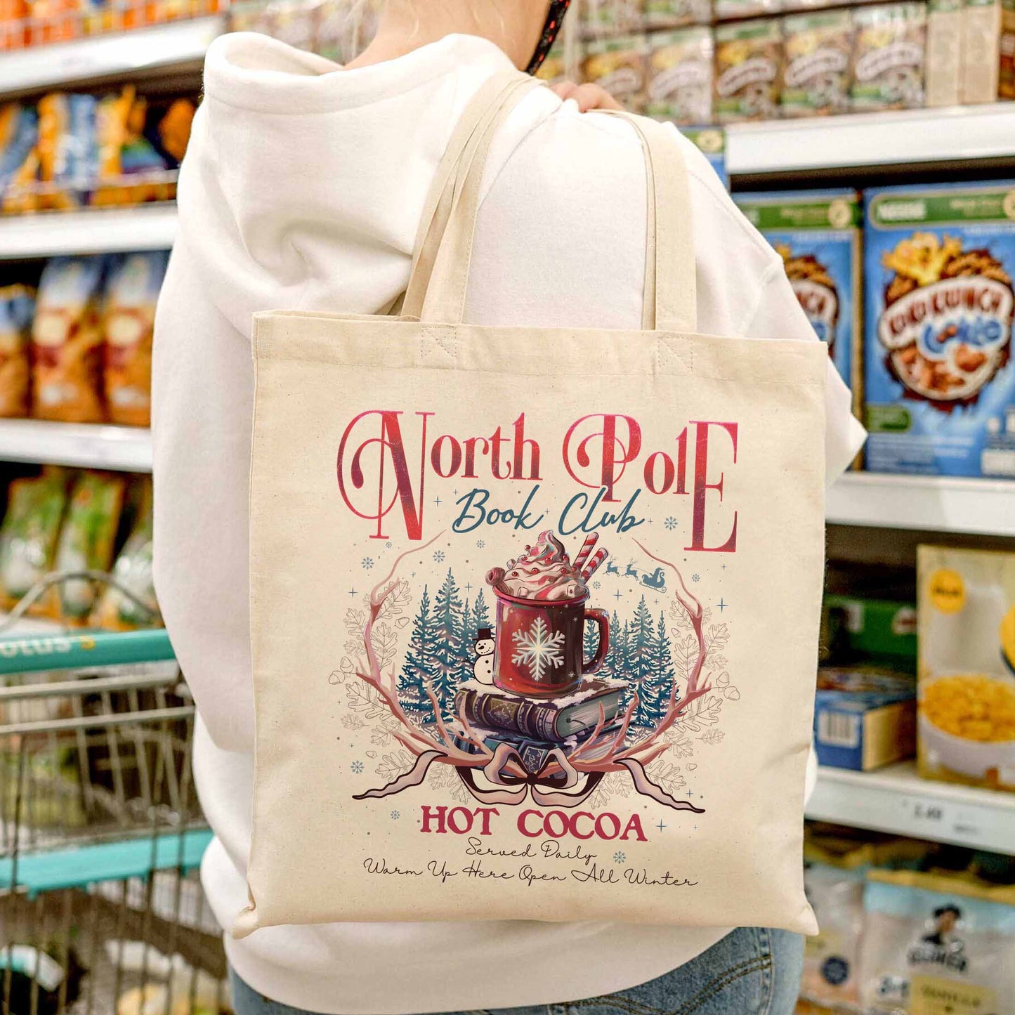 Book Lovers Christmas Tote Bag, North Pole Book Club Bag, Gift for Librarian