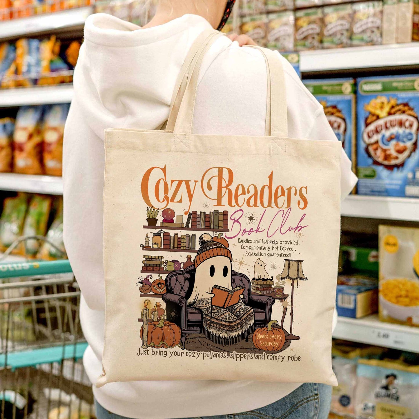 Book Club Tote Bag, Cozy Reader Fall Collection Bag