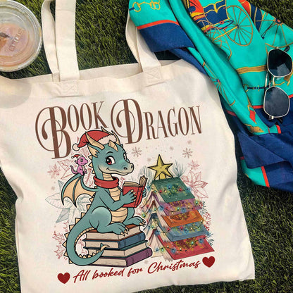 Fantasy Book Dragon Tote Bag, Abraxos Dragon Bag, Dragon Book Light Bag