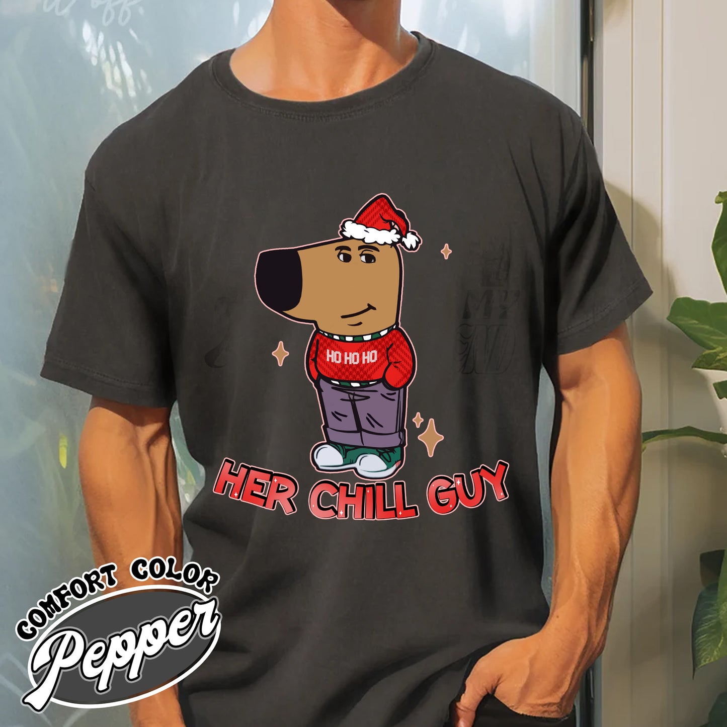 Chilly Christmas Comfort Color Shirt, Funny Boyfriend Shirt, Chill Dog TikTok Meme, Viral Dog Cartoon Shirt, Matching Xmas Tshirt, Funny Couple Christmas Shirt