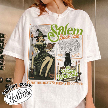 Salem Book Club Shirt, Salem Book Club, Salem Witch Book Club, Halloween Bookish Gift, Halloween Black Cat Broom Shirts, Halloween Bookish Shirt