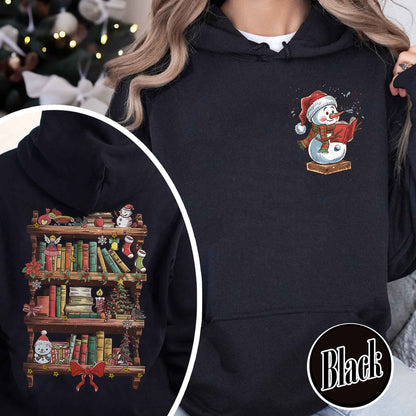 Funny Librarian Hoodie, Book Lover Librarian Gift, Bookworm Christmas Hoodie, Library Hoodie for Christmas, Snowman Read Book Hoodie