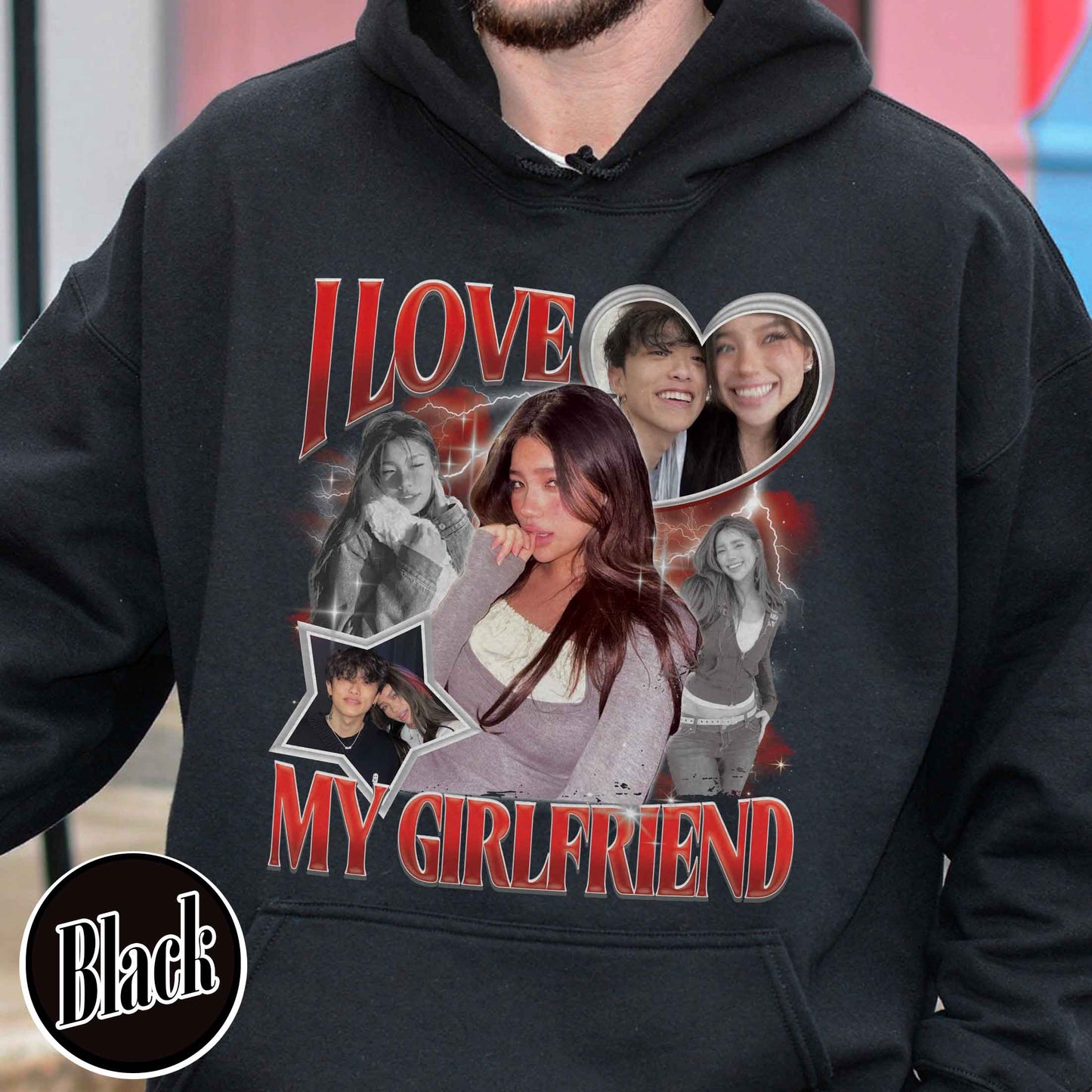 Valentine’s Day Hoodie, Custom I Love My Girlfriend Hoodie, Customm Photo Rap Hoodie