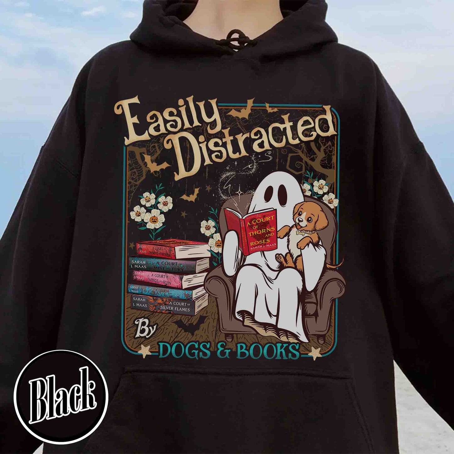 Halloween Book Lover Hoodie, Easily Distracted Cats and Books Hoodie, Books and Black Cats Hoodie