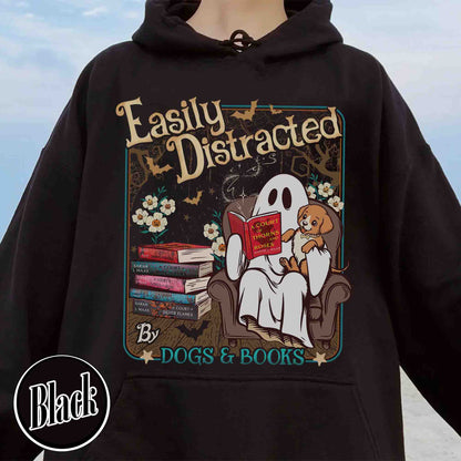 Halloween Book Lover Hoodie, Easily Distracted Cats and Books Hoodie, Books and Black Cats Hoodie