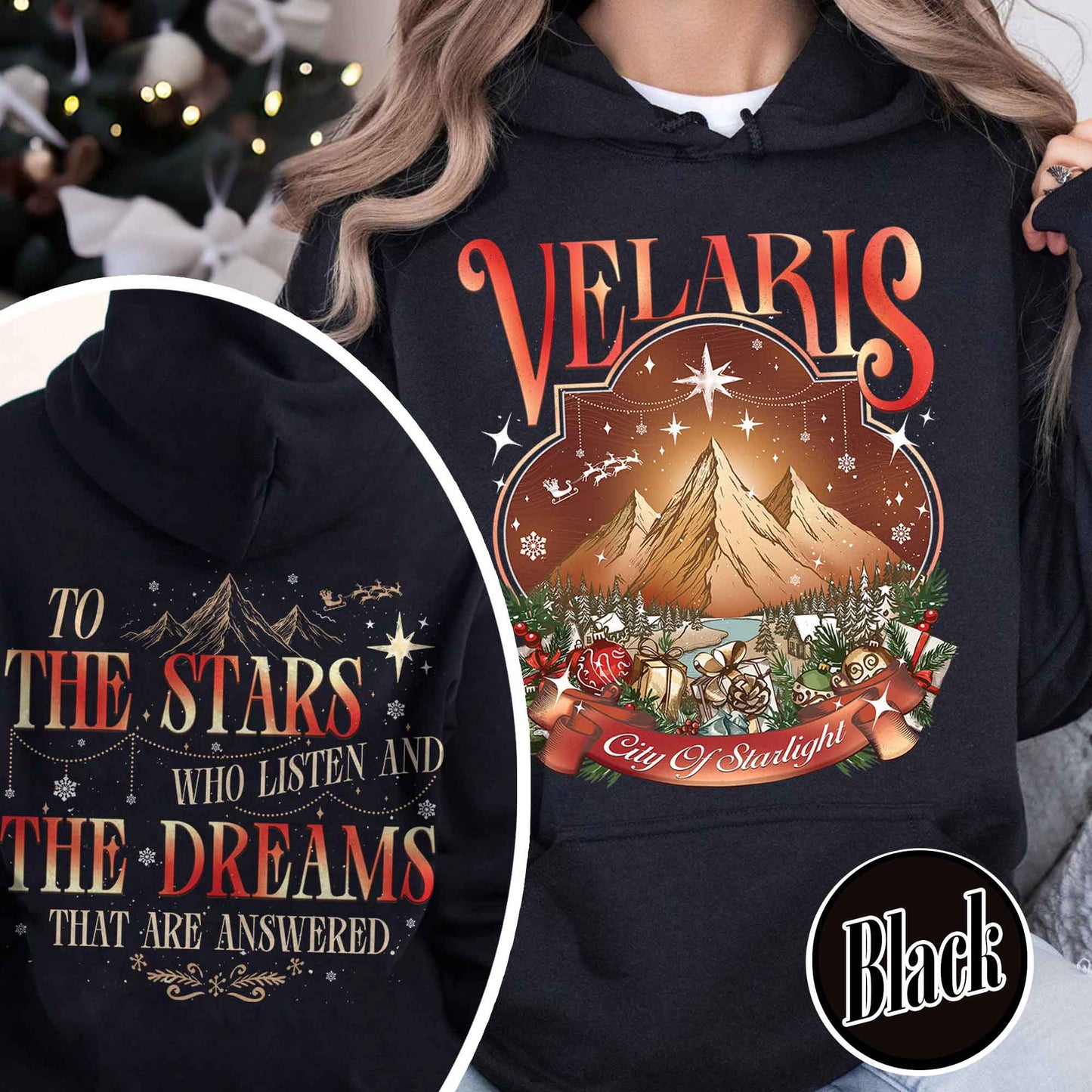 Velaris City of Starlight Two-Sided Hoodie, Velaris Hoodie Comfort Colors, Velaris City Starlight Hoodie, City of Velaris, Velaris Christmas Hoodie