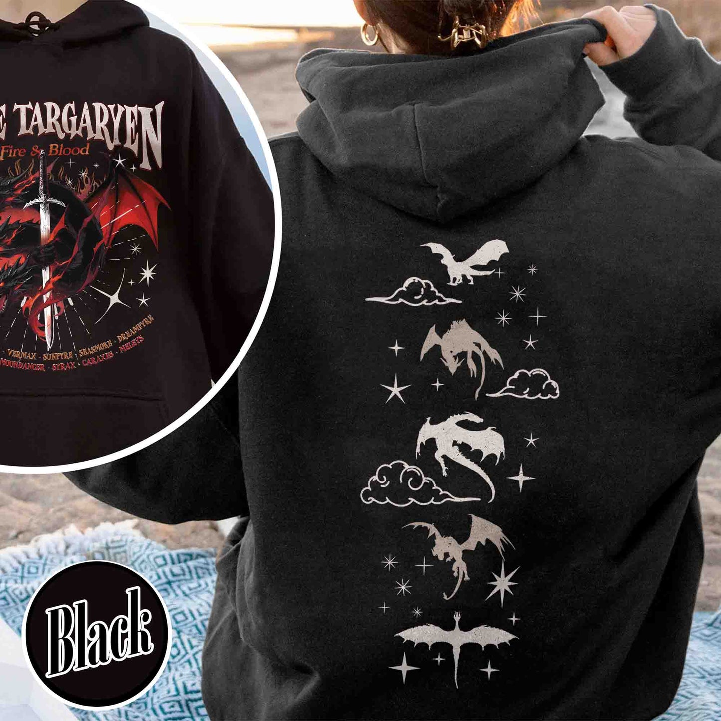 HOTD Hoodie, House of the D Hoodie, GOT Hoodie, Meleys, Hoodie With Dragons, Dragon Lovers Hoodie, Targaryen Hoodie, Team Black, Dragons