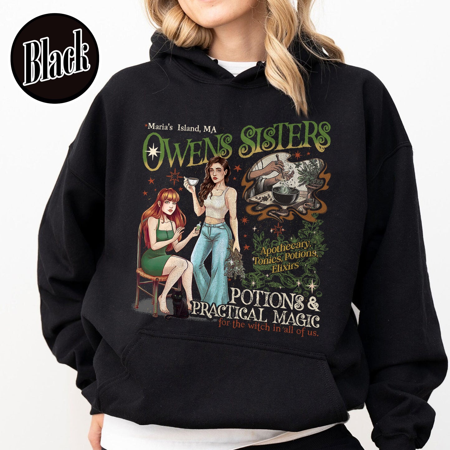 Salem Apothecary Halloween Hoodie, Owens Sisters Apothecary Witchy Hoodie