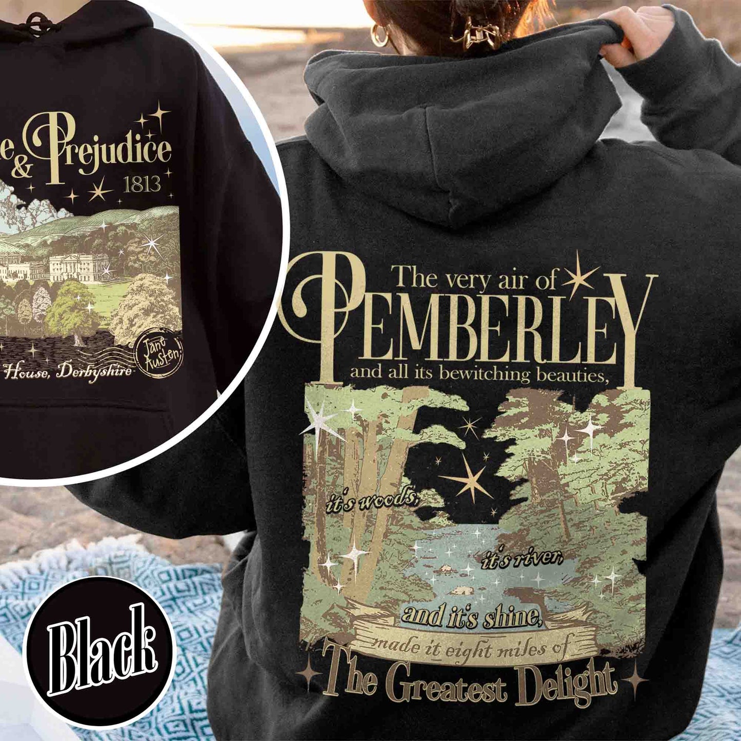 Bookish Hoodie, Pemberley Est 1813 Hoodie, Pride and Prejudice Hoodie, Jane Austen Mr Darcy Hoodie