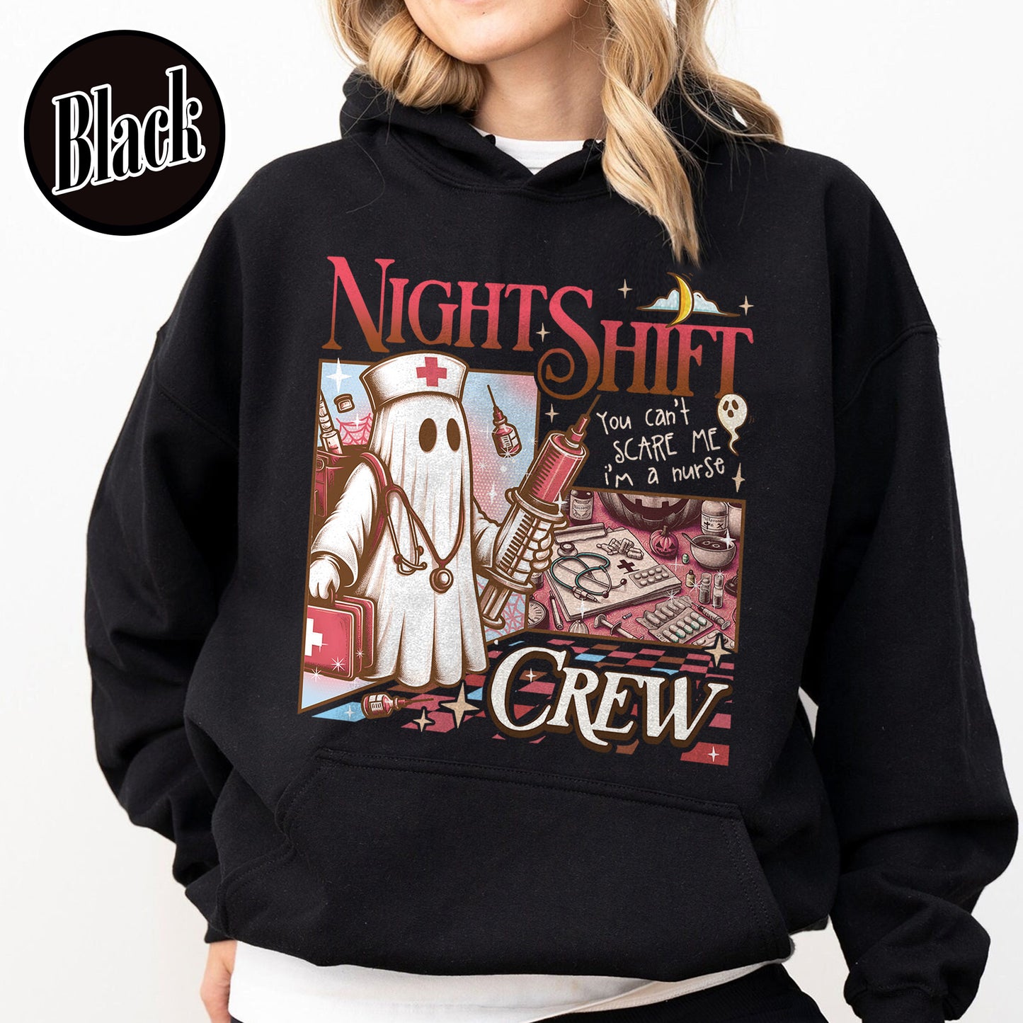Halloween RN Hoodie, Night Shift Crew Ghost Hoodie, Registered Nurse Halloween Hoodie