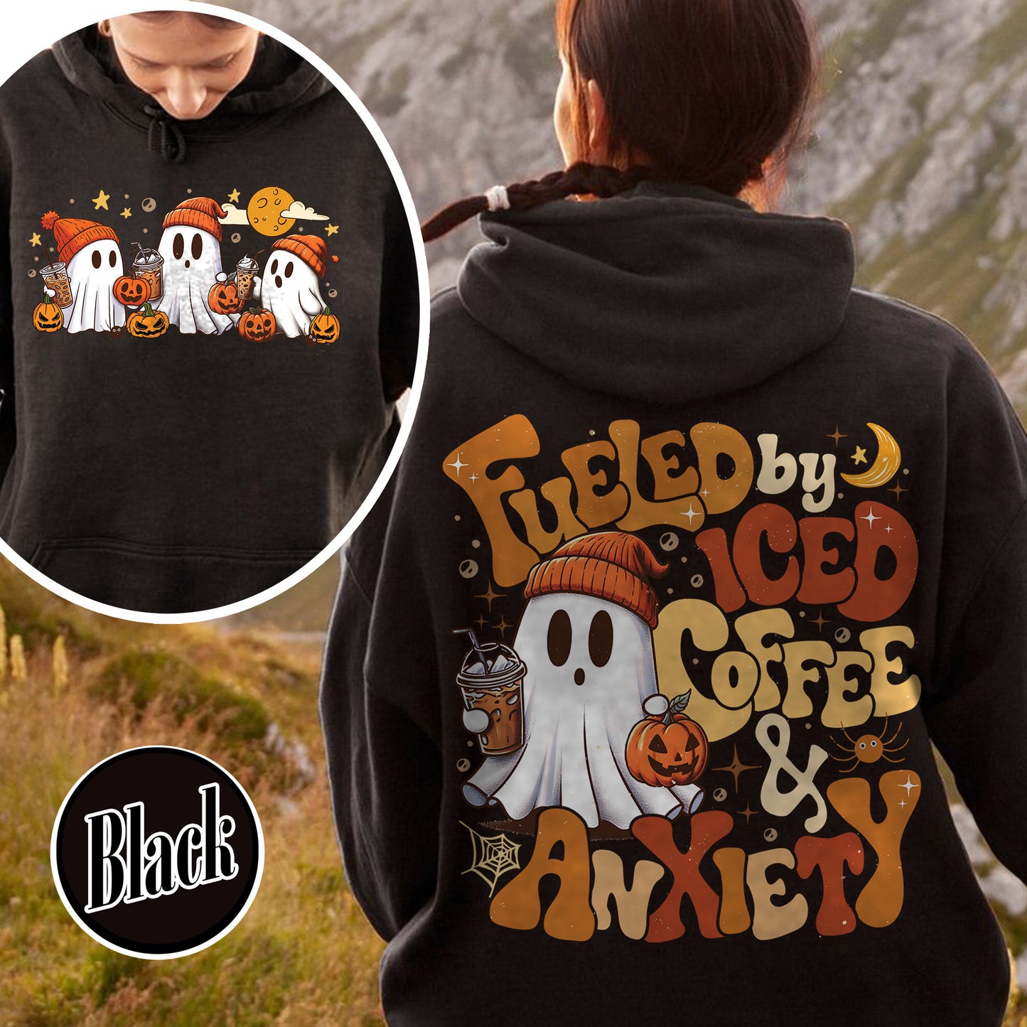 Halloween Ghost Iced Coffee Hoodie, Cute Ghost Drink Coffee Hoodie, Little Ghost Iced Coffee Hoodie