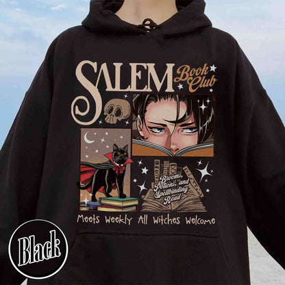 Halloween Hoodie, Retro Salem Book Club Hoodie, Black Cat Spooky Book Lover Hoodie
