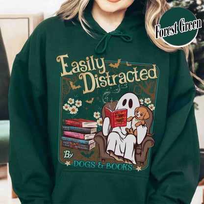 Halloween Book Lover Hoodie, Easily Distracted Cats and Books Hoodie, Books and Black Cats Hoodie