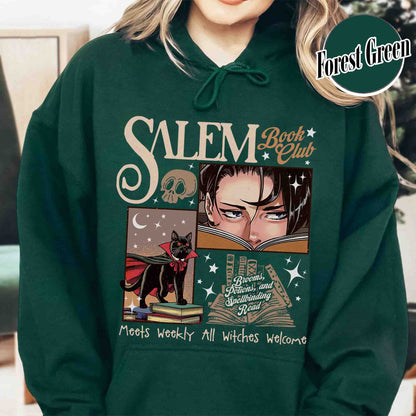 Halloween Hoodie, Retro Salem Book Club Hoodie, Black Cat Spooky Book Lover Hoodie