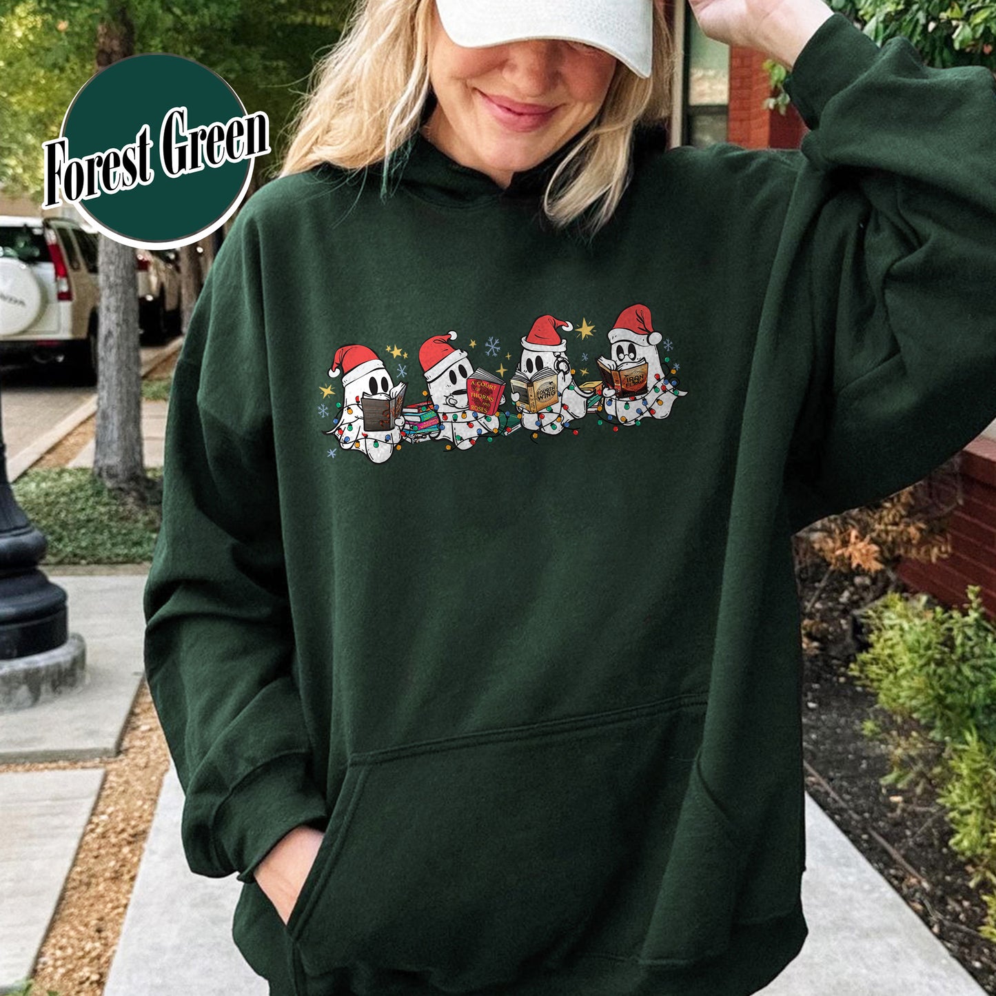 Book Lover Hoodie, Christmas Cute Ghost Read Acotar Book Hoodie, Christmas Ghost Reading Hoodie