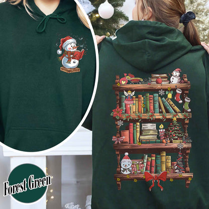 Funny Librarian Hoodie, Book Lover Librarian Gift, Bookworm Christmas Hoodie, Library Hoodie for Christmas, Snowman Read Book Hoodie