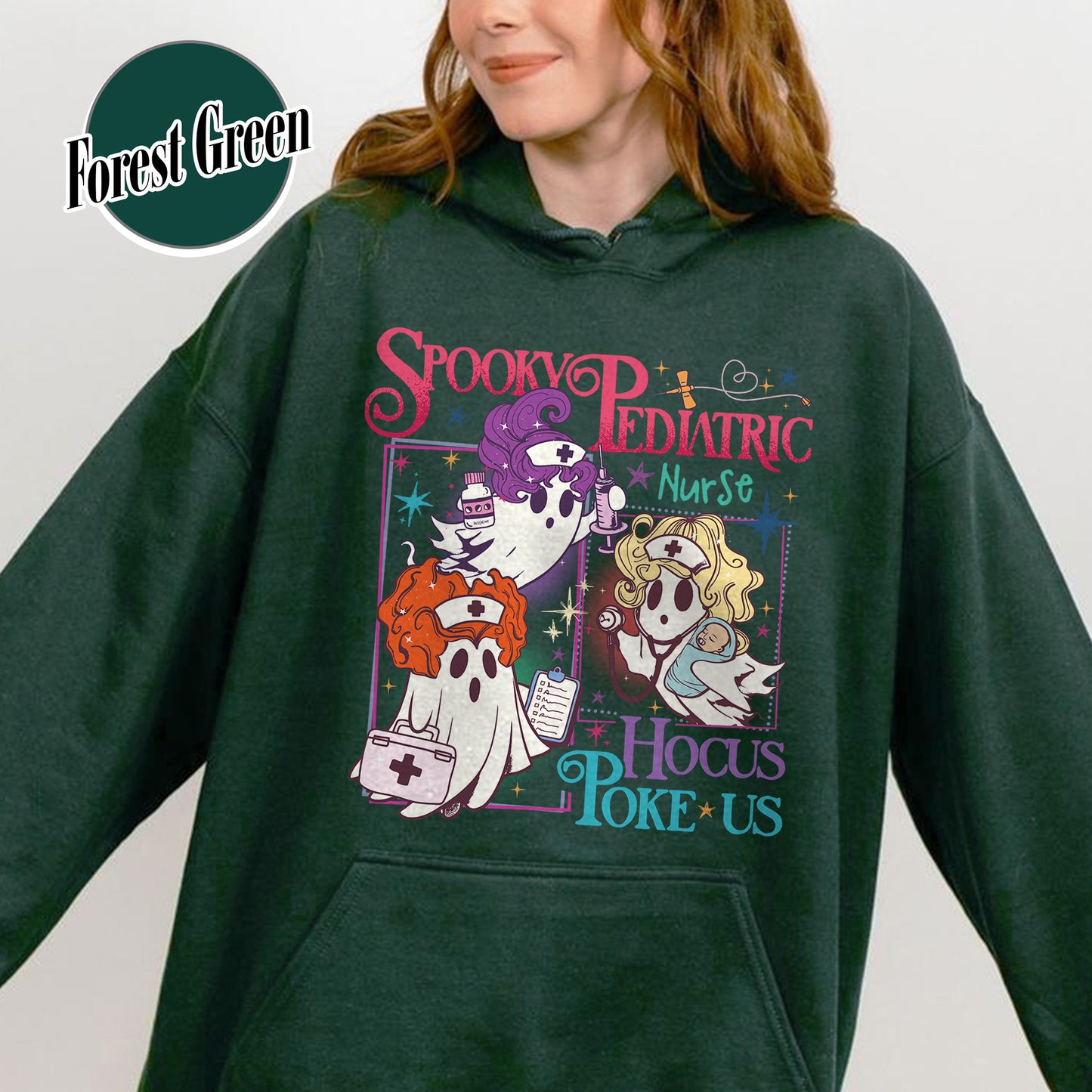 Halloween PEDs Nurse Hoodie, Hocus Poke Us Witch Nurse Hoodie, Spooky Pediatric Nurse Hoodie