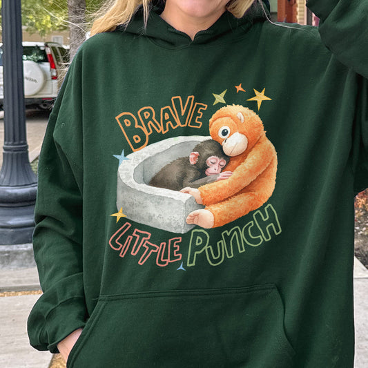 Punch the Monkey, Hang In There Punch, Team Punch, Baby Monkey Holding Plush Toy, Animal Lover Gift Hoodie