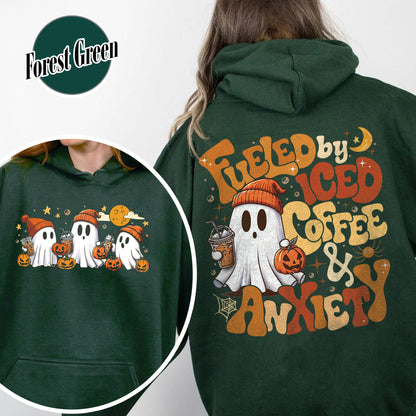 Halloween Ghost Iced Coffee Hoodie, Cute Ghost Drink Coffee Hoodie, Little Ghost Iced Coffee Hoodie