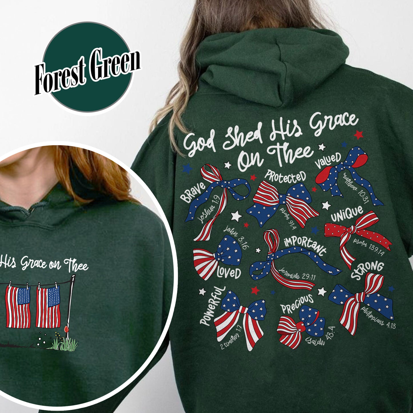 4th of July Hoodie, God Shed His Grace on Thee Hoodie, Christian Patriotic Sublimation Hoodie