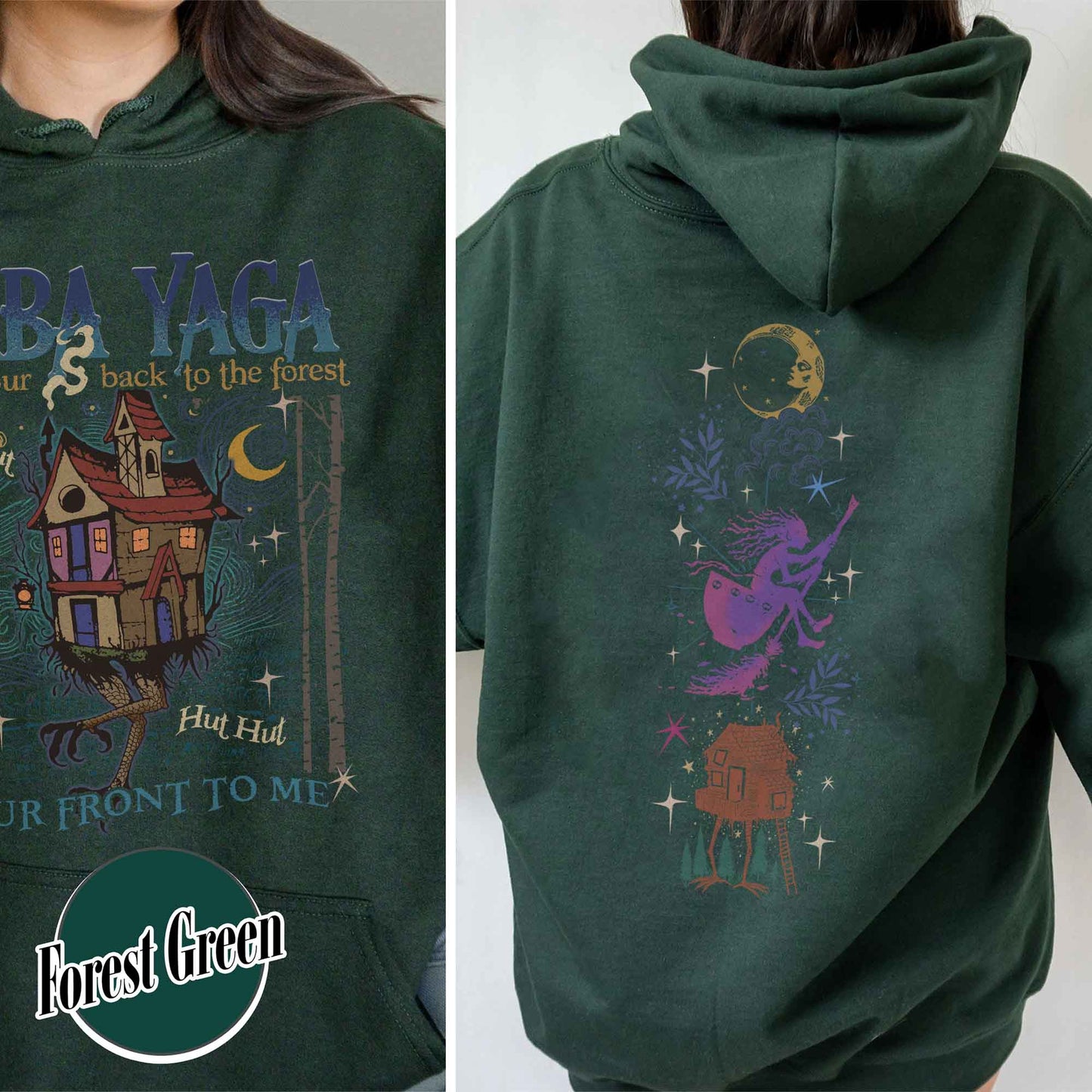 Baba Yaga Hoodie, Baba Yaga House Hoodie, Fairy Tale Hoodie, Baba Yaga Hut, Warm Slavic Folklore Graphic Hoodie for Witches