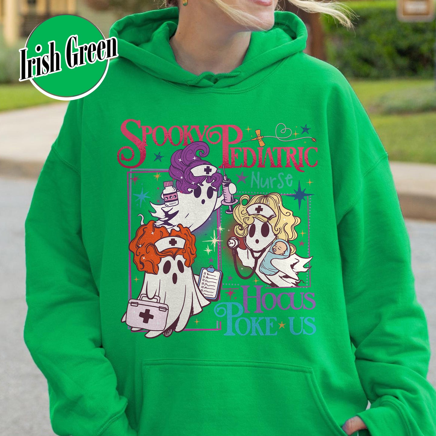 Halloween PEDs Nurse Hoodie, Hocus Poke Us Witch Nurse Hoodie, Spooky Pediatric Nurse Hoodie