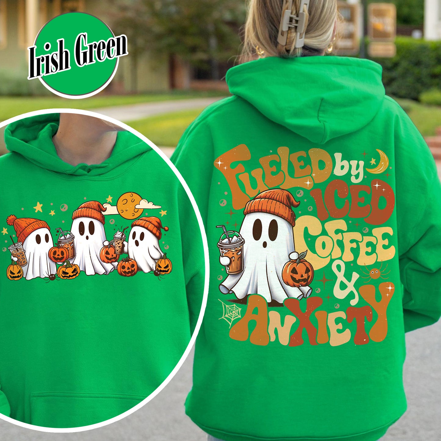 Halloween Ghost Iced Coffee Hoodie, Cute Ghost Drink Coffee Hoodie, Little Ghost Iced Coffee Hoodie