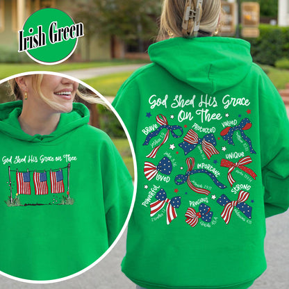 4th of July Hoodie, God Shed His Grace on Thee Hoodie, Christian Patriotic Sublimation Hoodie