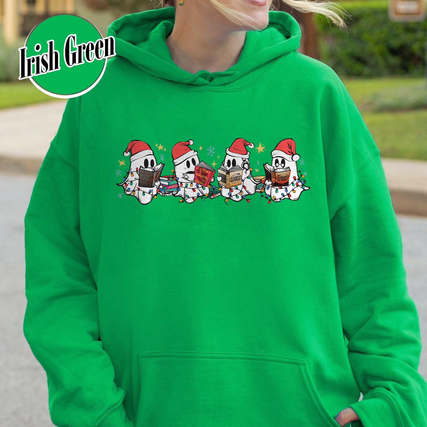 Book Lover Hoodie, Christmas Cute Ghost Read Acotar Book Hoodie, Christmas Ghost Reading Hoodie