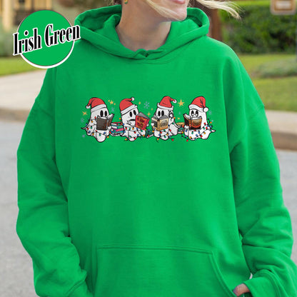 Book Lover Hoodie, Christmas Cute Ghost Read Acotar Book Hoodie, Christmas Ghost Reading Hoodie