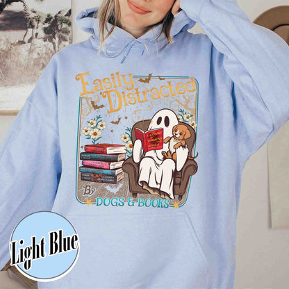 Halloween Book Lover Hoodie, Easily Distracted Cats and Books Hoodie, Books and Black Cats Hoodie