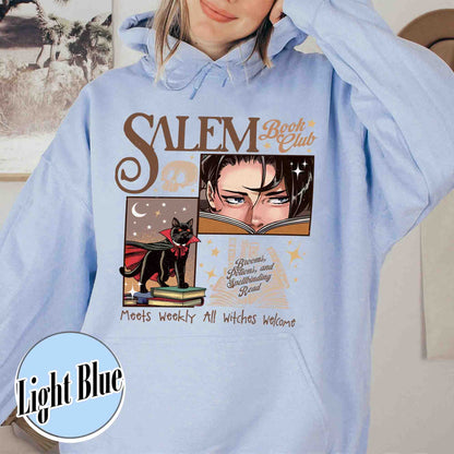 Halloween Hoodie, Retro Salem Book Club Hoodie, Black Cat Spooky Book Lover Hoodie