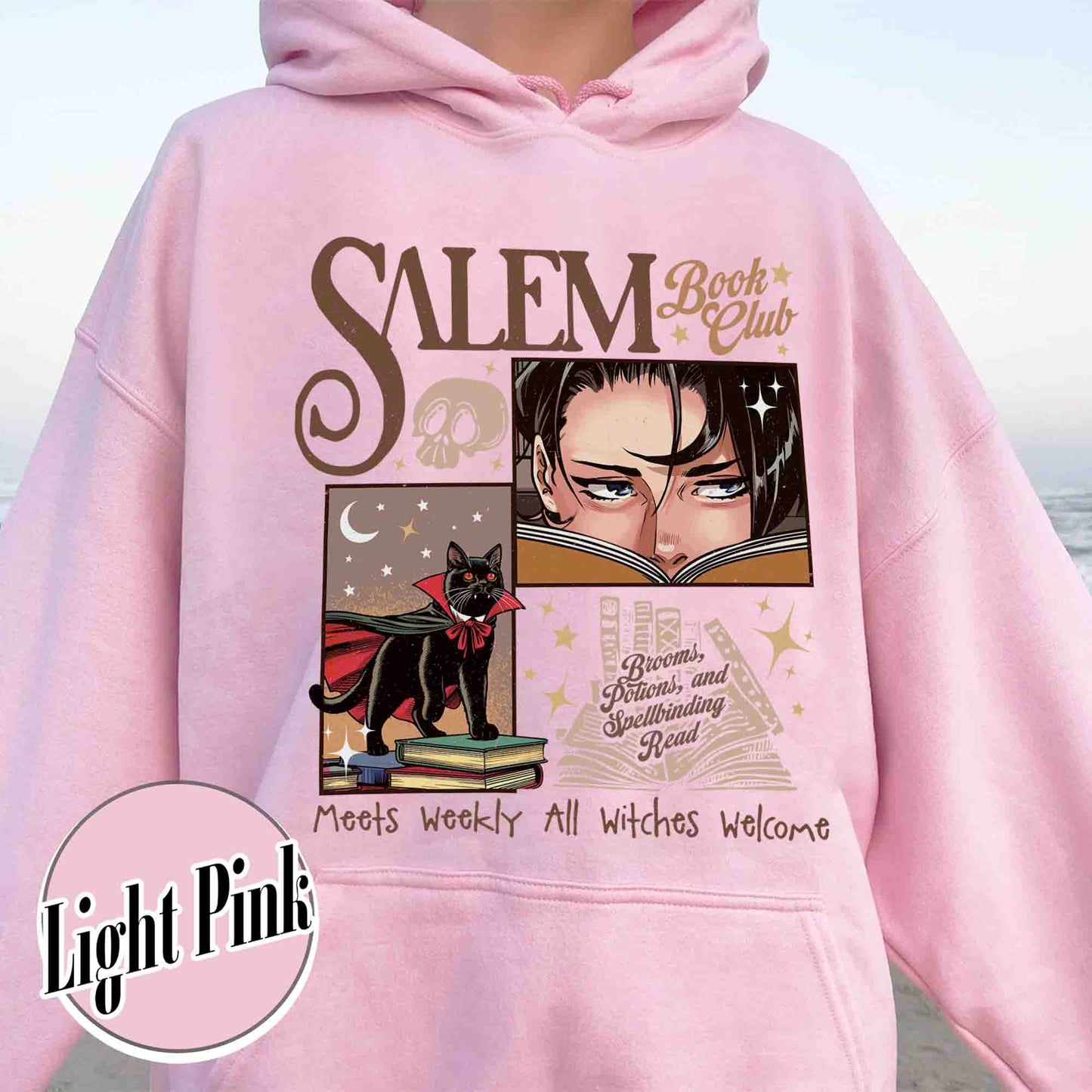 Halloween Hoodie, Retro Salem Book Club Hoodie, Black Cat Spooky Book Lover Hoodie