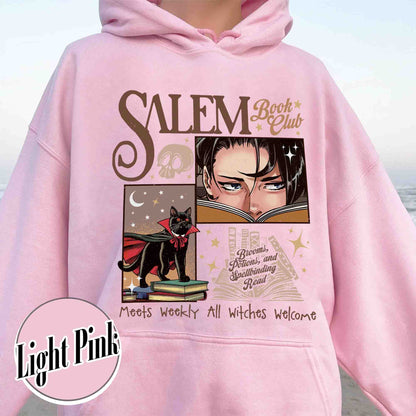 Halloween Hoodie, Retro Salem Book Club Hoodie, Black Cat Spooky Book Lover Hoodie