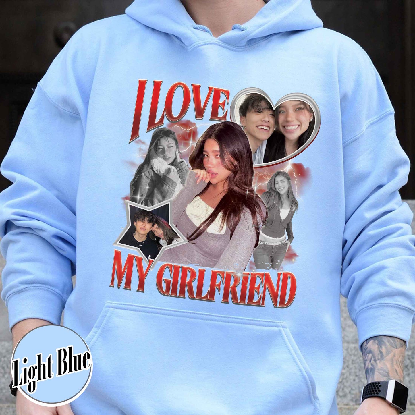 Valentine’s Day Hoodie, Custom I Love My Girlfriend Hoodie, Customm Photo Rap Hoodie