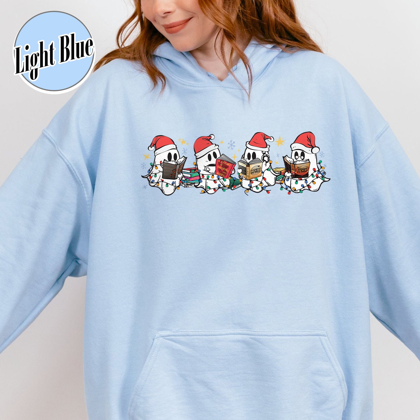 Book Lover Hoodie, Christmas Cute Ghost Read Acotar Book Hoodie, Christmas Ghost Reading Hoodie