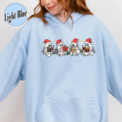 Book Lover Hoodie, Christmas Cute Ghost Read Acotar Book Hoodie, Christmas Ghost Reading Hoodie