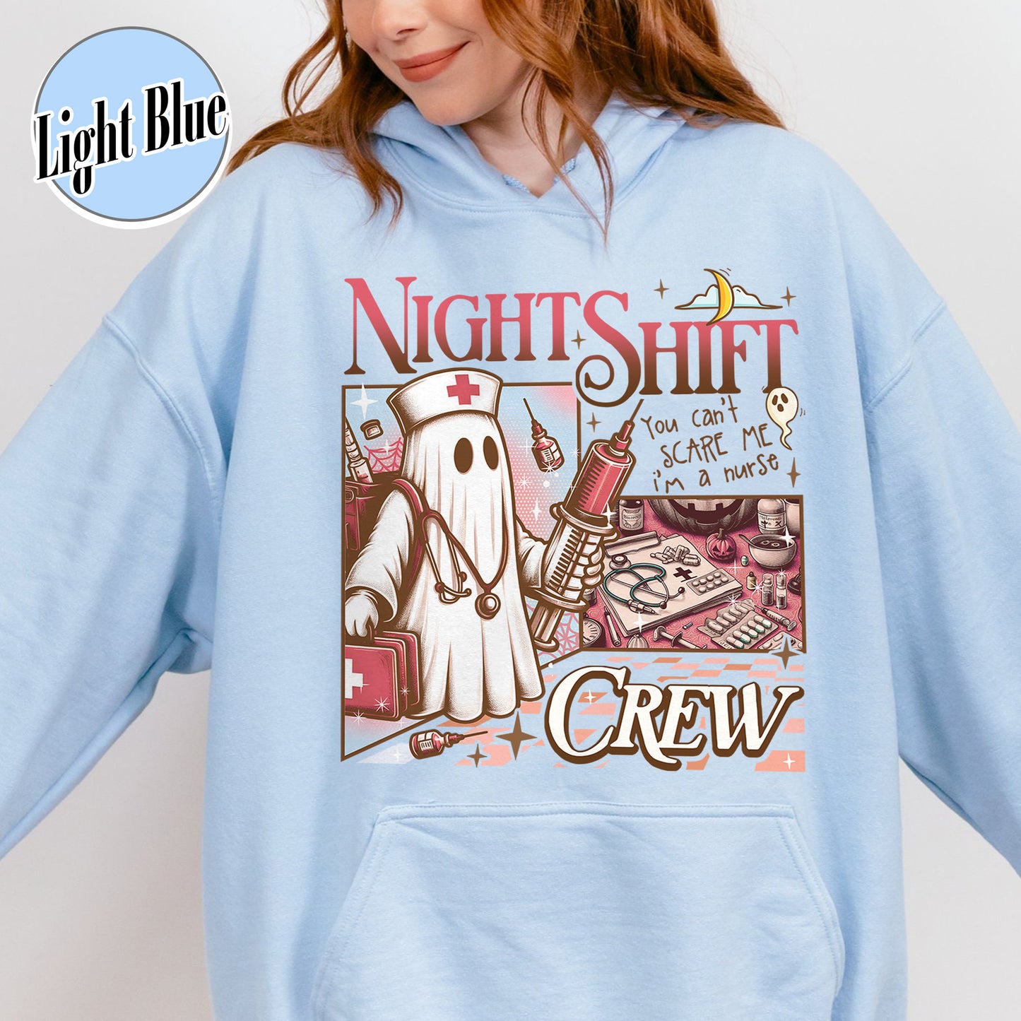Halloween RN Hoodie, Night Shift Crew Ghost Hoodie, Registered Nurse Halloween Hoodie