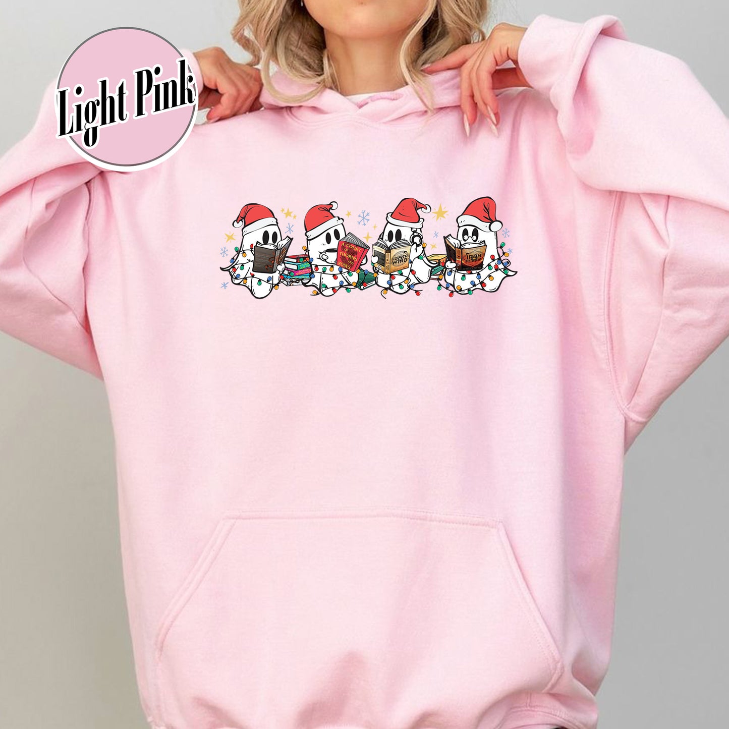 Book Lover Hoodie, Christmas Cute Ghost Read Acotar Book Hoodie, Christmas Ghost Reading Hoodie