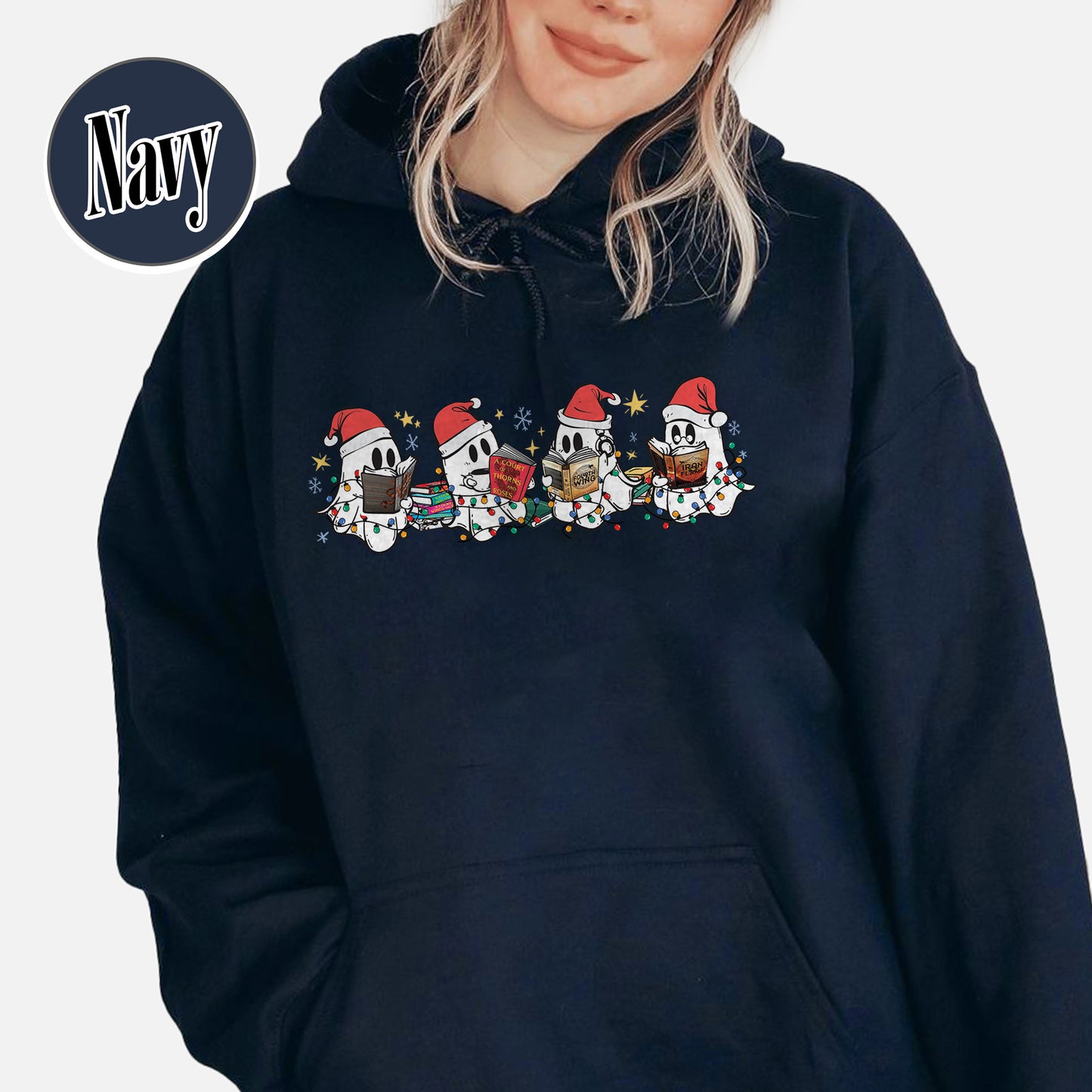 Book Lover Hoodie, Christmas Cute Ghost Read Acotar Book Hoodie, Christmas Ghost Reading Hoodie