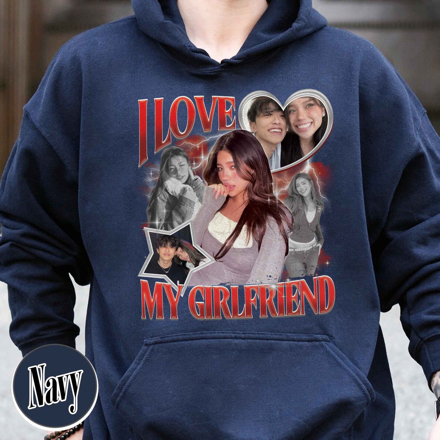 Valentine’s Day Hoodie, Custom I Love My Girlfriend Hoodie, Customm Photo Rap Hoodie
