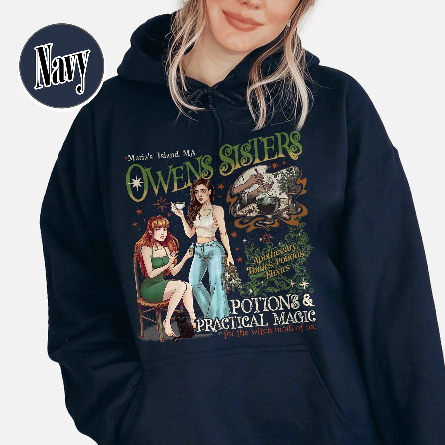 Salem Apothecary Halloween Hoodie, Owens Sisters Apothecary Witchy Hoodie