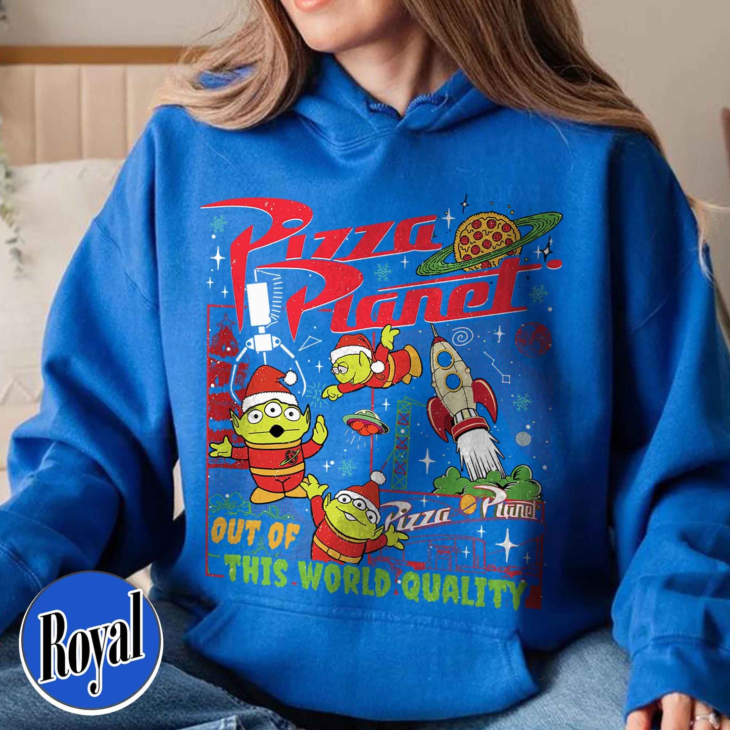 Pizza Planet Alien Hoodie, Pizza Planet Christmas Hoodie, Green Aliens Christmas Hoodie, Santa Aliens Christmas Lights Hoodie, Very Merry Xmas Hoodie