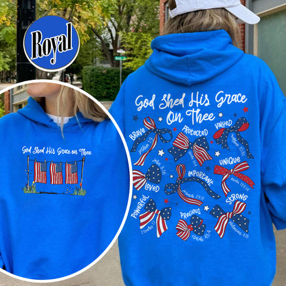 4th of July Hoodie, God Shed His Grace on Thee Hoodie, Christian Patriotic Sublimation Hoodie