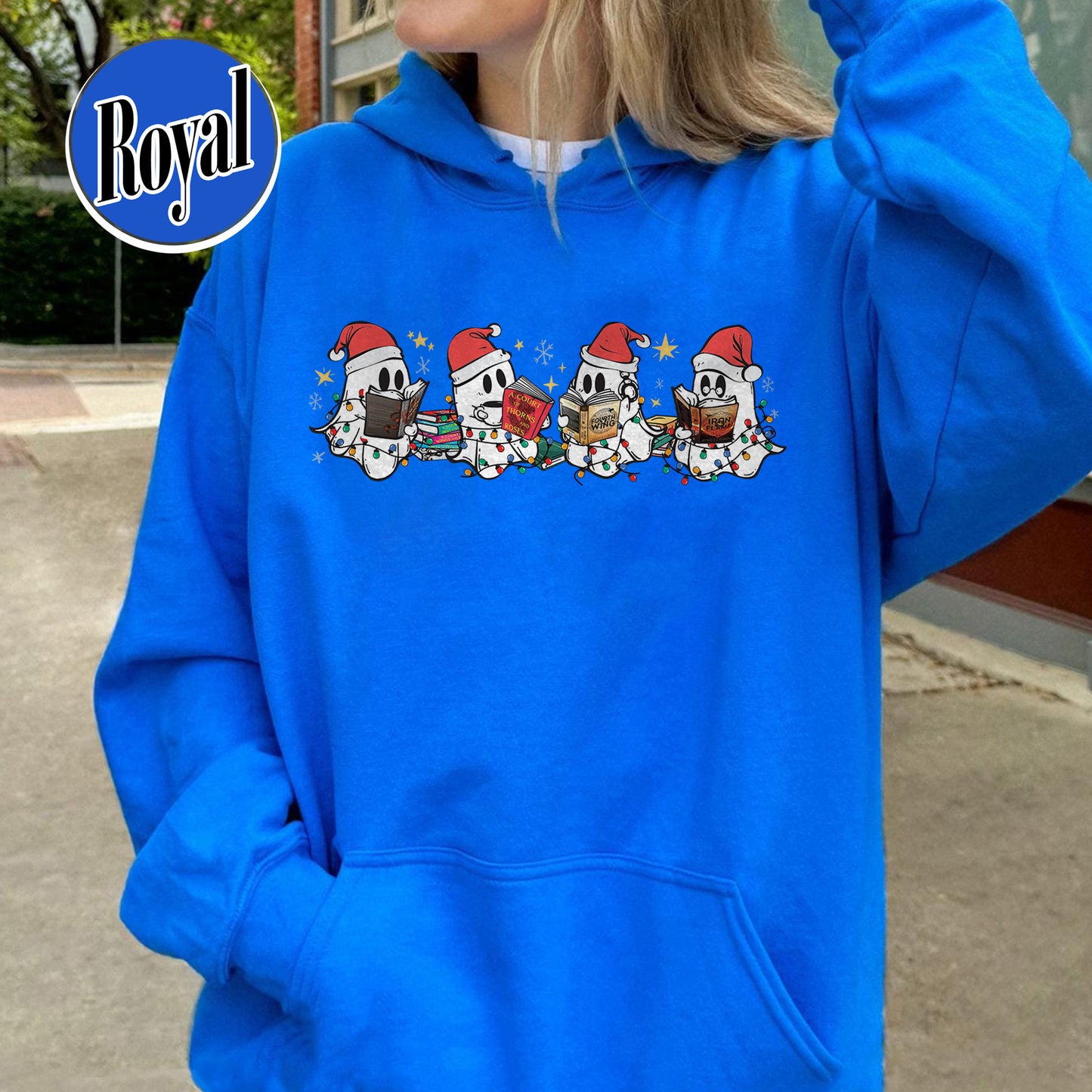 Book Lover Hoodie, Christmas Cute Ghost Read Acotar Book Hoodie, Christmas Ghost Reading Hoodie