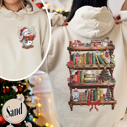 Funny Librarian Hoodie, Book Lover Librarian Gift, Bookworm Christmas Hoodie, Library Hoodie for Christmas, Snowman Read Book Hoodie