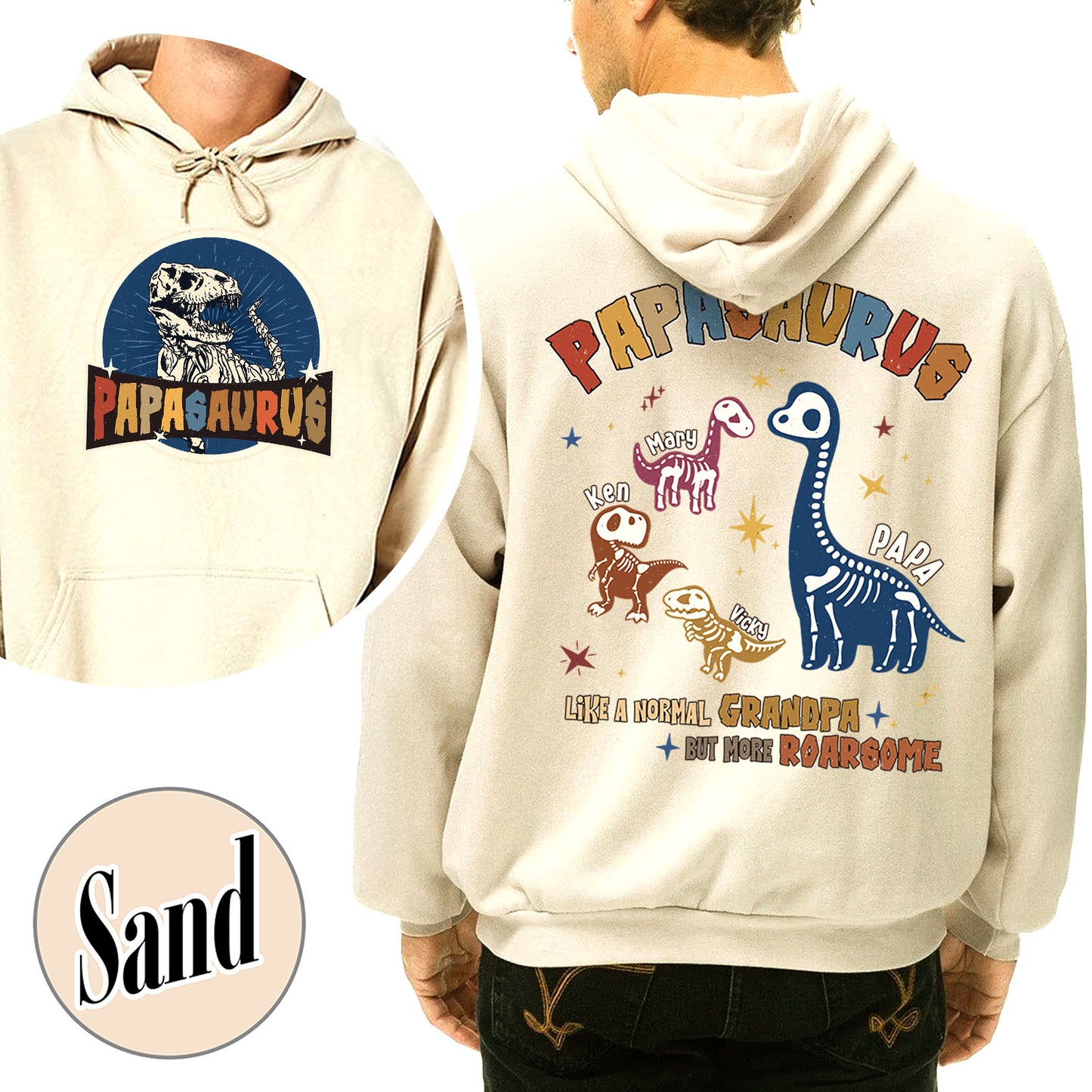 Papasaurus Hoodie, Custom Papasaurus Hoodie, Personalized Grandpasaurus Like a Normal Grandpa but More Roarsome Hoodie, Papa Hoodie, Fathers Day
