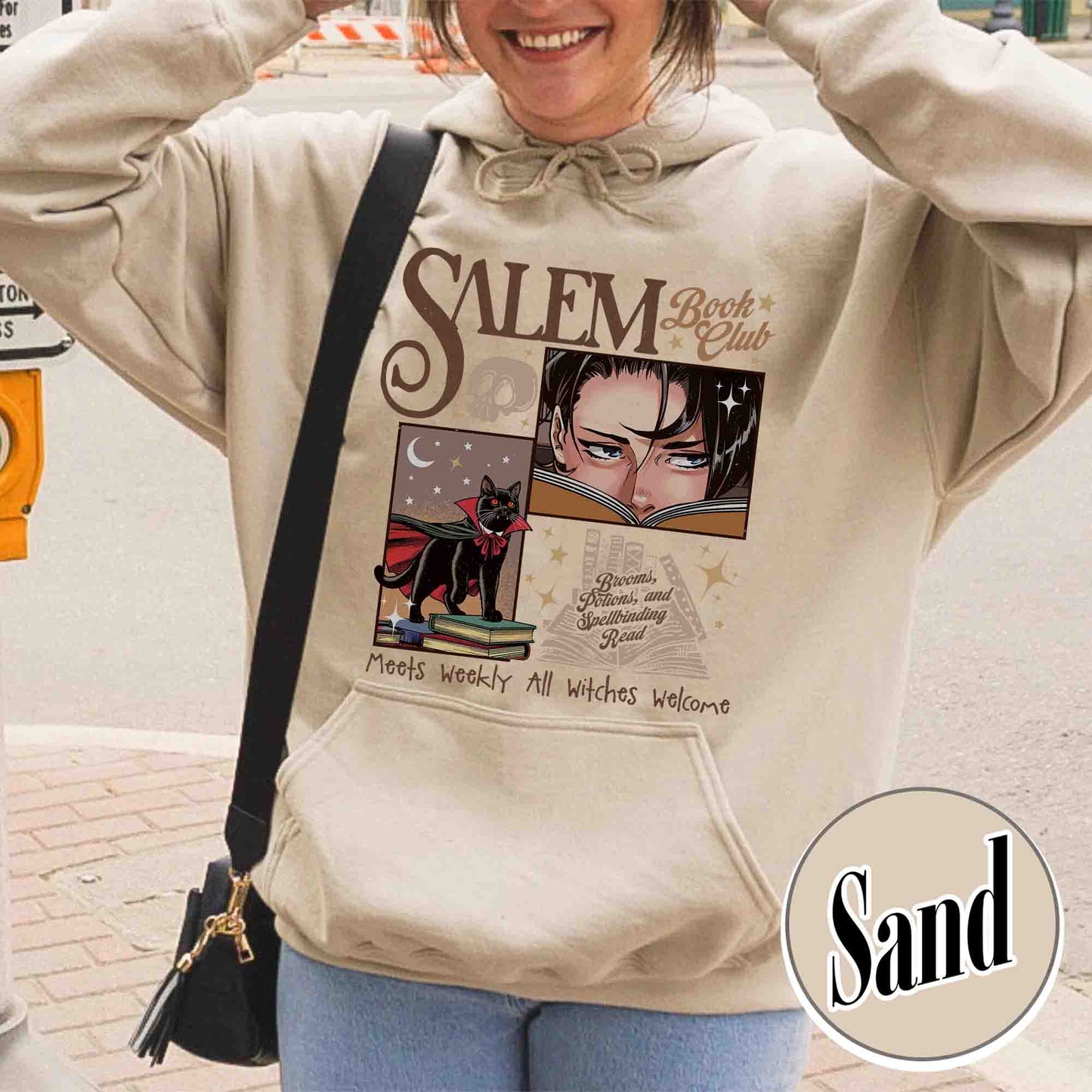 Halloween Hoodie, Retro Salem Book Club Hoodie, Black Cat Spooky Book Lover Hoodie